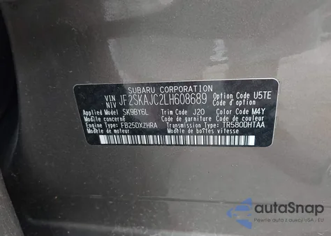 2020 Subaru Forester Premium z USA, uszkodzony, nr VIN JF2SKAJC2LH608689